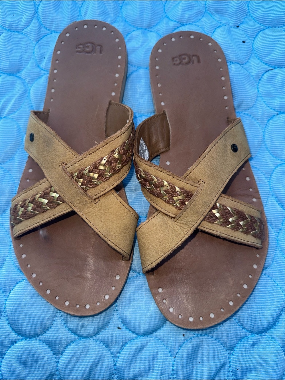 UGG Women’s Tan Brown Braided Leather Slide Sandals